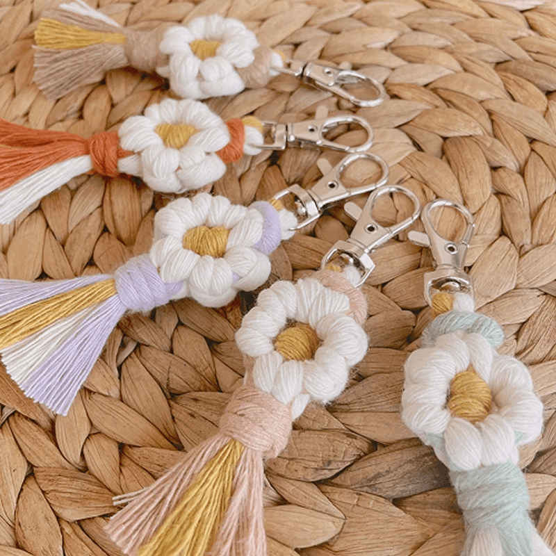 Daisy Macrame Keychain Cute Flower Weaving Key Ring Purse - Temu